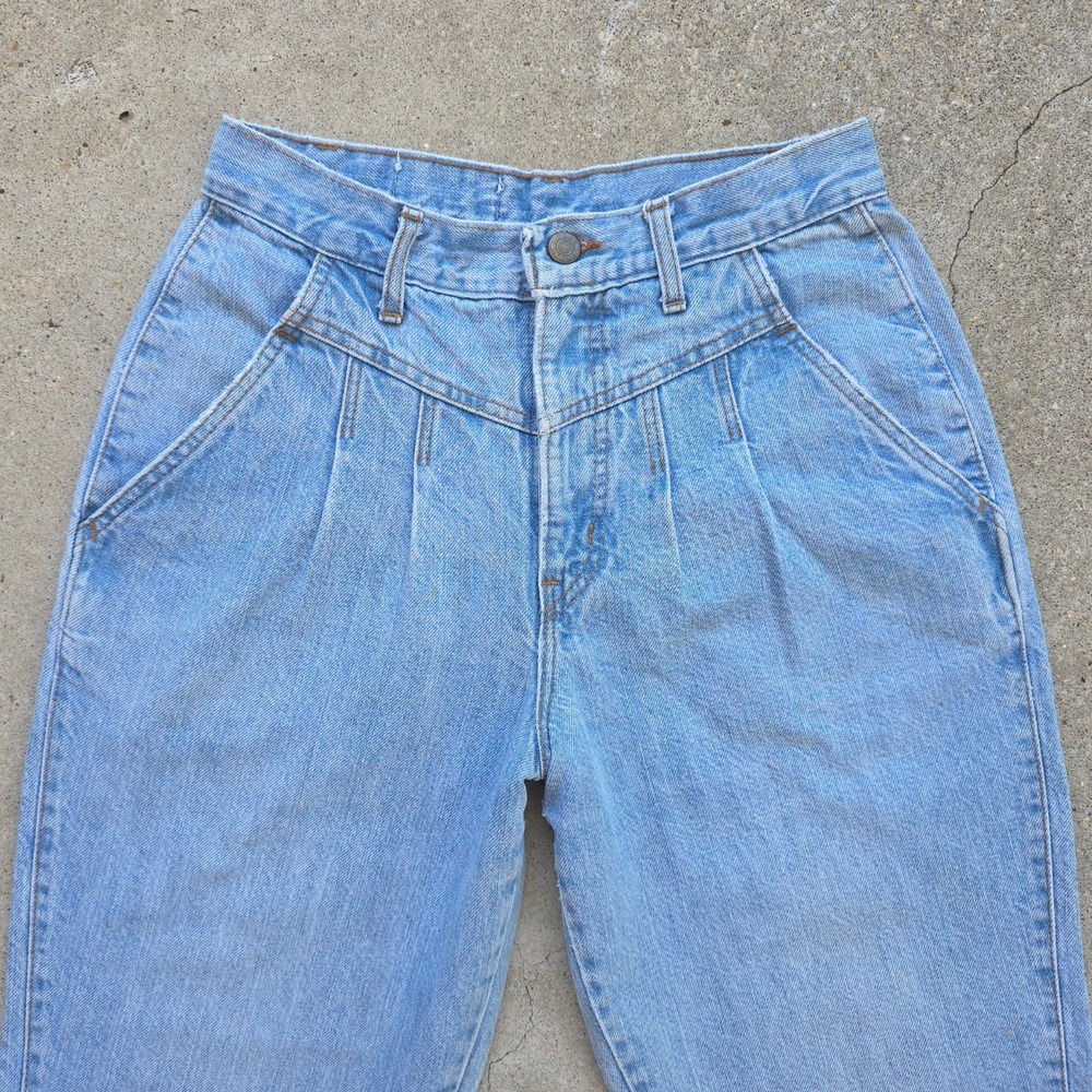 VTG Sunset Blues Jeans Size 26x27 High-Waisted Pleated Front Barrel Leg 80s USA - Picture 5 of 15